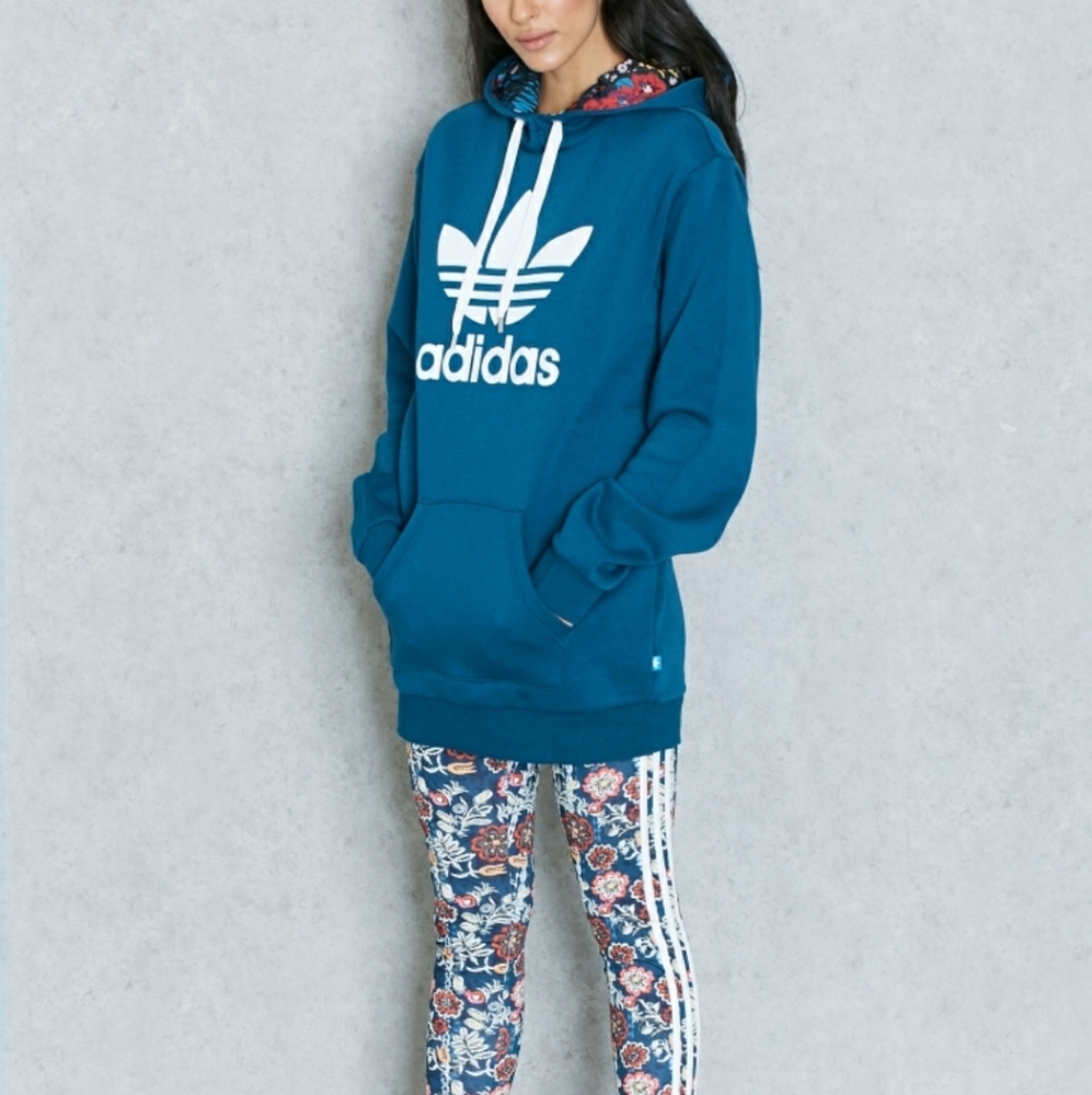 Adidas Floral Blue Long Fleece Line Sweatshirt
